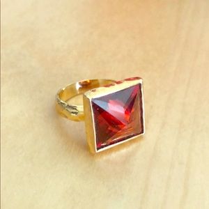 Faceted Orange Glass Gold Ring